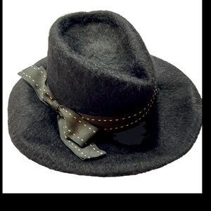 Mohara BLACK MOHAIR wool Top HAT BUCKET Vintage Wide Brim black White Ribbon Bow